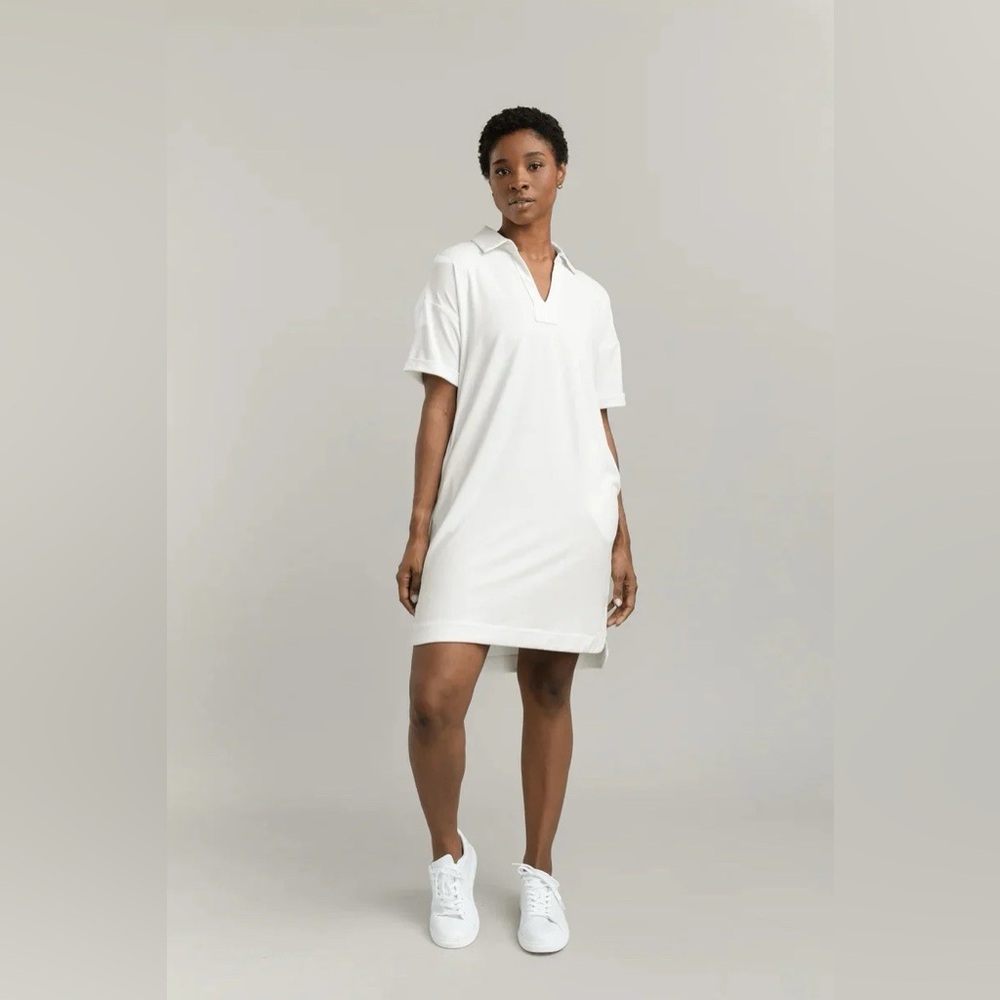 Cozy Earth Modern Modal Polo Dress Pullover Super Soft Size Small in White S‎